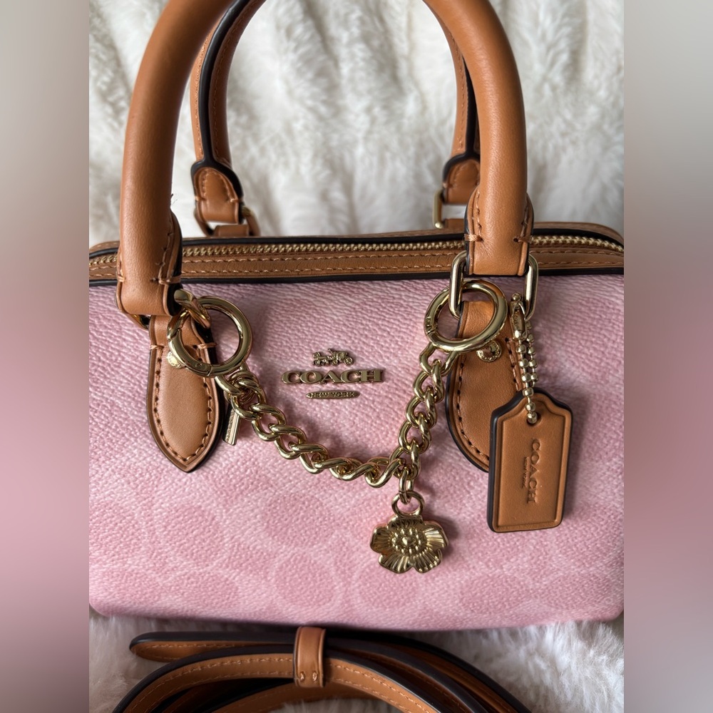 Coach Pink and Tan Satchel with Gold Hardware - Picture 8 of 10